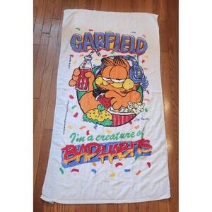 Garfield Vintage Beach Towel 1978 Jim Davis Creature Of Bad Habbits USA Made